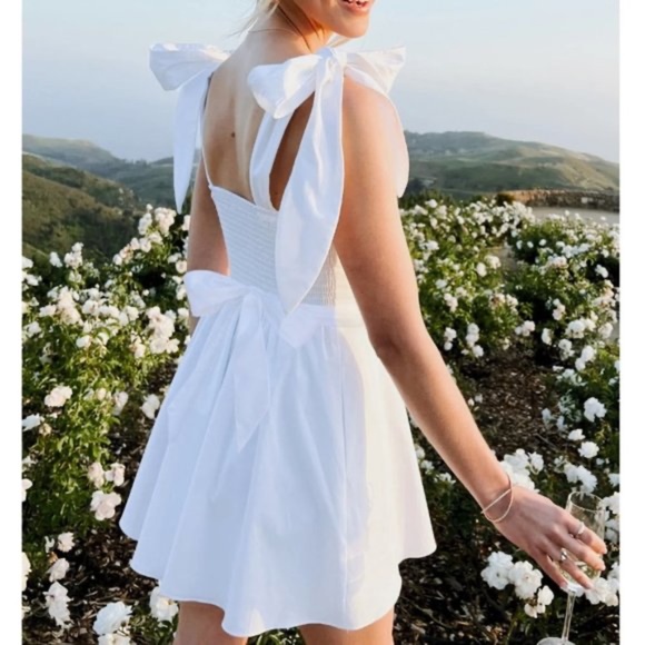 NEW Show Me Your Mumu White Claire Mini Dress Square Neck Bow - Picture 2 of 4